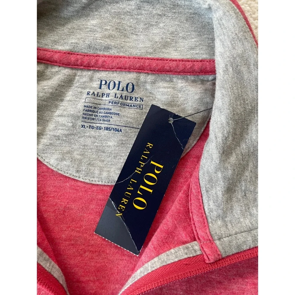 Polo Ralph Lauren Mens XL Pullover Orange Heather Performance Quarter Zip Salmon